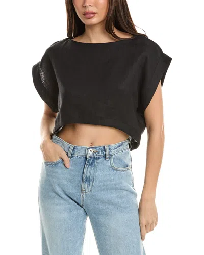 Just Bee Queen Finley Linen Top In Black