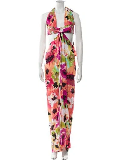 Pre-owned Just Bee Queen Floral Print Long Dress W/ Tags In Pink