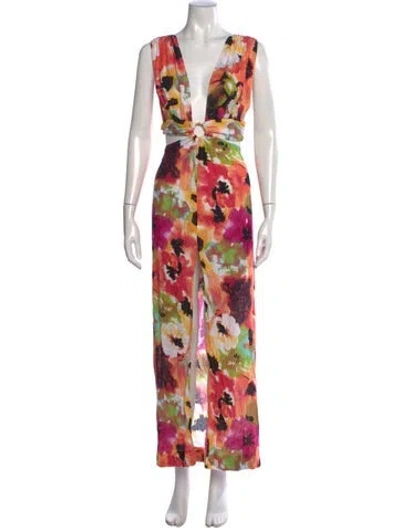 Pre-owned Just Bee Queen Floral Print Long Dress W/ Tags In Red