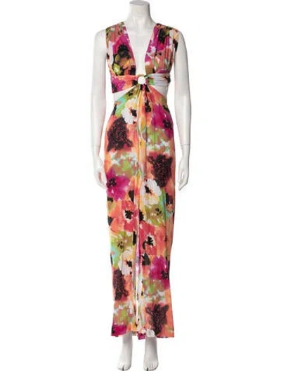 Pre-owned Just Bee Queen Floral Print Long Dress In White