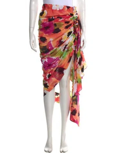 Pre-owned Just Bee Queen Floral Print Long Skirt In Orange