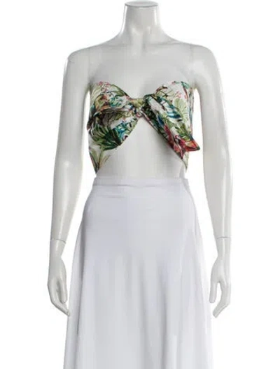 Pre-owned Just Bee Queen Floral Print Strapless Crop Top In Blue