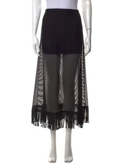 Pre-owned Just Bee Queen Fringe Trim Accent Long Skirt In Black
