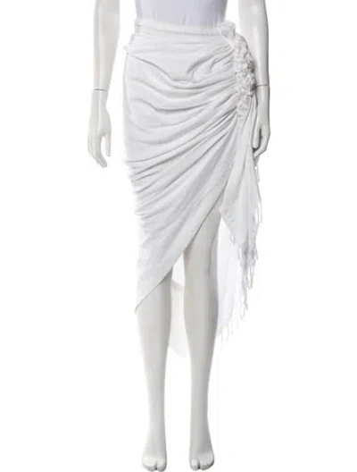Pre-owned Just Bee Queen Fringe Trim Accent Midi Length Skirt In White