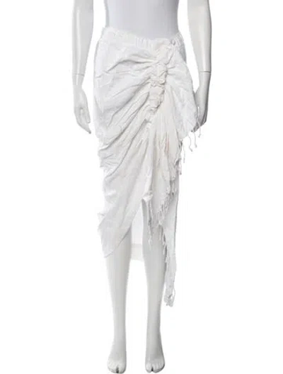 Pre-owned Just Bee Queen Fringe Trim Accent Midi Length Skirt In White
