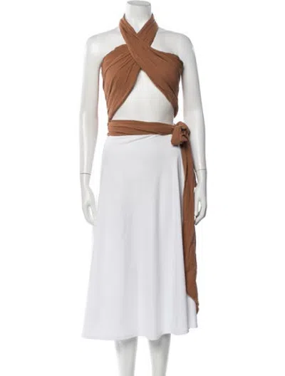 Pre-owned Just Bee Queen Halterneck Sleeveless Crop Top W/ Tags In Brown