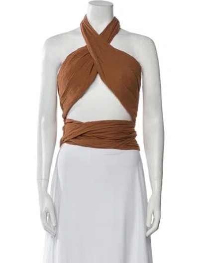 Pre-owned Just Bee Queen Halterneck Sleeveless Crop Top In White