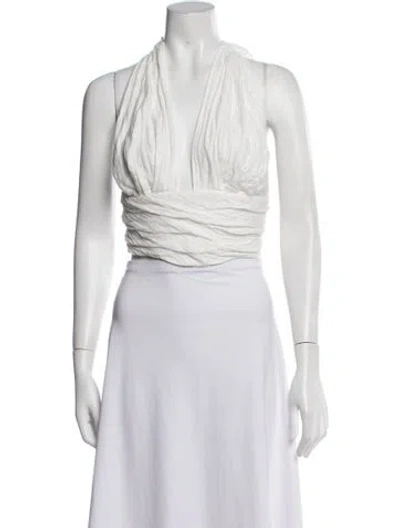 Pre-owned Just Bee Queen Halterneck Sleeveless Crop Top In White