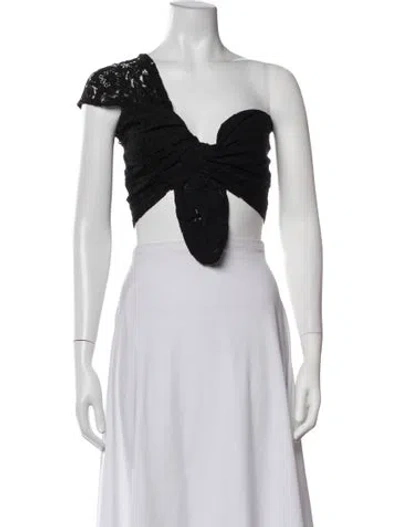 Pre-owned Just Bee Queen Lace Pattern One-shoulder Crop Top In Black