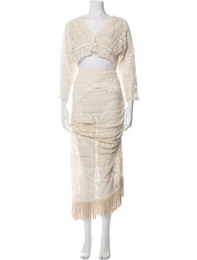 Pre-owned Just Bee Queen Lace Pattern Tassel Accents Skirt Set In Neutrals