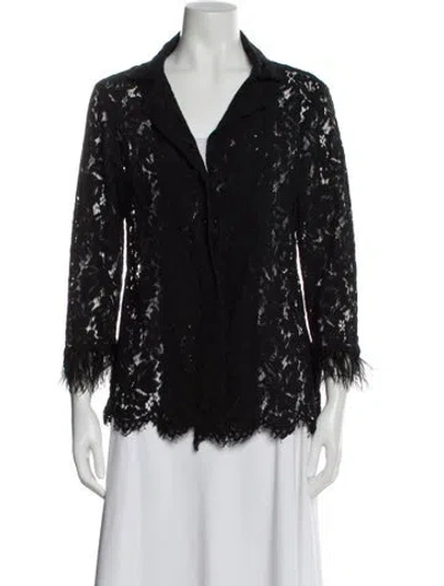 Pre-owned Just Bee Queen Lace Pattern Three-quarter Sleeve Blouse In Black