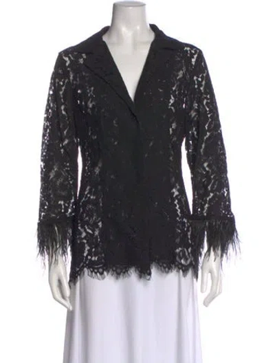Pre-owned Just Bee Queen Lace Pattern V-neck Blouse In Black