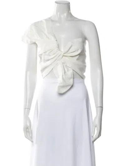 Pre-owned Just Bee Queen Linen Asymmetrical Crop Top W/ Tags In White
