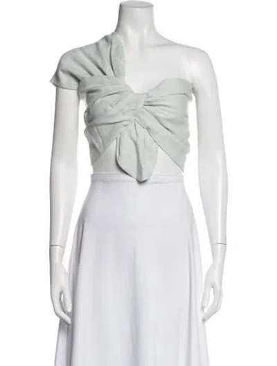 Pre-owned Just Bee Queen Linen Asymmetrical Crop Top In White