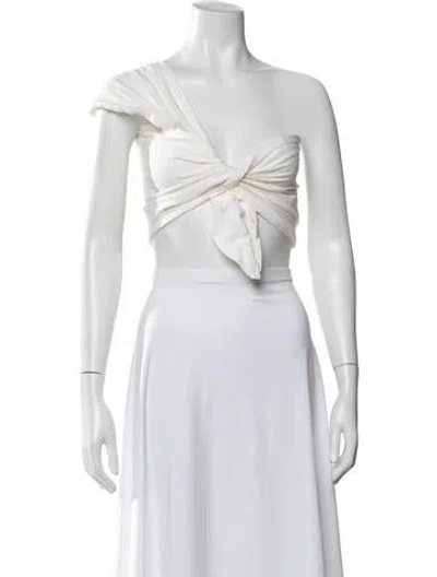 Pre-owned Just Bee Queen Linen Asymmetrical Crop Top In White