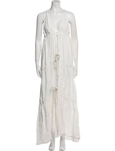 Pre-owned Just Bee Queen Linen Bow Accents Nightgown In White