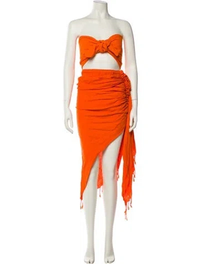Pre-owned Just Bee Queen Linen Bow Accents Skirt Set In Orange