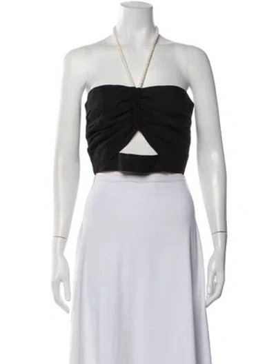 Pre-owned Just Bee Queen Linen Halterneck Crop Top In Black