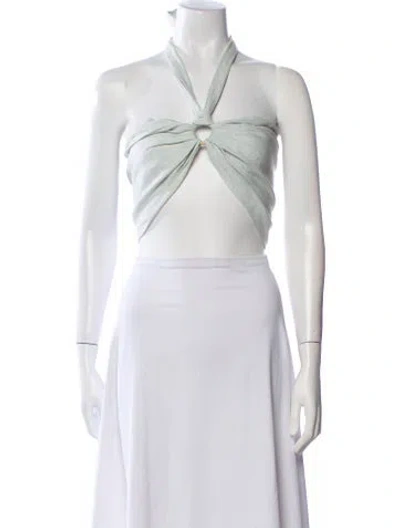 Pre-owned Just Bee Queen Linen Halterneck Crop Top In Green