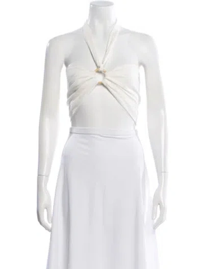 Pre-owned Just Bee Queen Linen Halterneck Crop Top In White
