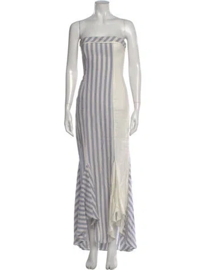 Pre-owned Just Bee Queen Linen Long Dress In Blue
