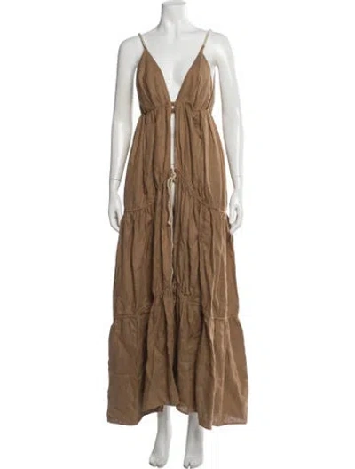 Pre-owned Just Bee Queen Linen Long Dress In Brown