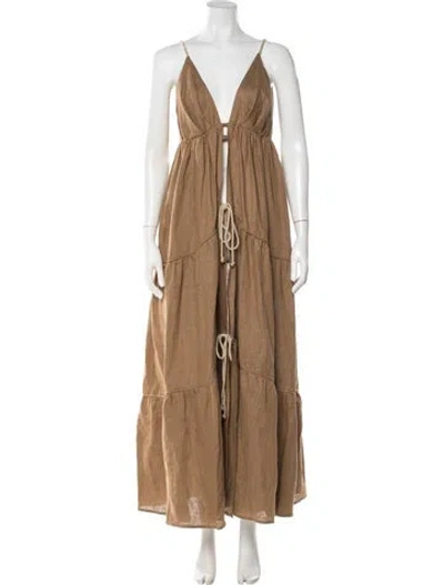 Pre-owned Just Bee Queen Linen Long Dress In Brown