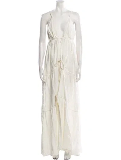 Pre-owned Just Bee Queen Linen Long Dress In Neutral