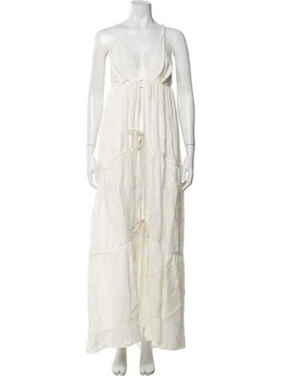 Pre-owned Just Bee Queen Linen Long Dress In Neutrals