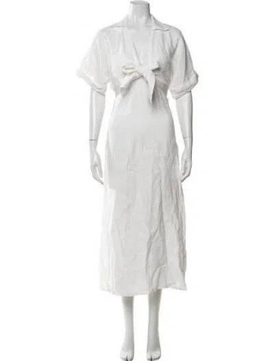Pre-owned Just Bee Queen Linen Long Dress In White