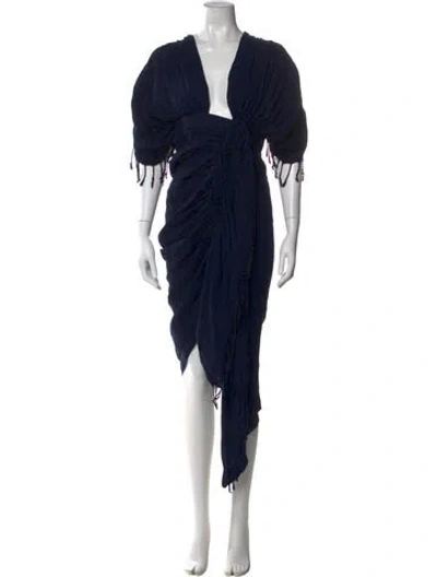 Pre-owned Just Bee Queen Linen Midi Length Dress In Blue
