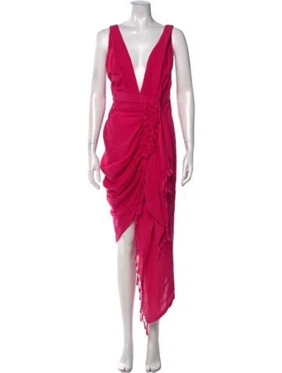 Pre-owned Just Bee Queen Linen Midi Length Dress In Pink