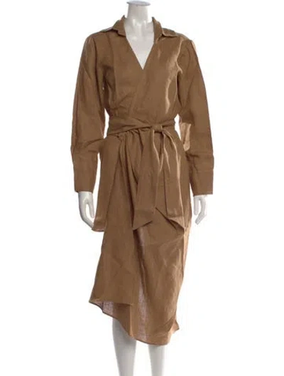 Pre-owned Just Bee Queen Linen Midi Length Dress W/ Tags In Brown