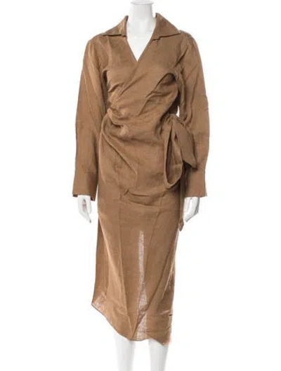Pre-owned Just Bee Queen Linen Midi Length Dress W/ Tags In Neutrals