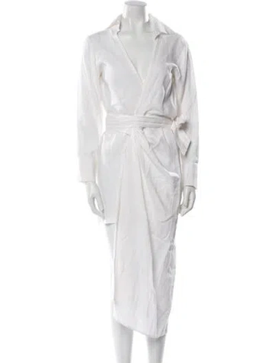 Pre-owned Just Bee Queen Linen Midi Length Dress In White