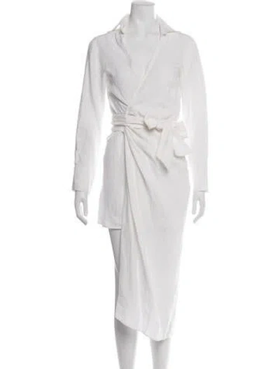 Pre-owned Just Bee Queen Linen Midi Length Dress In White