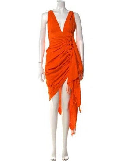 Pre-owned Just Bee Queen Linen Mini Dress In Orange