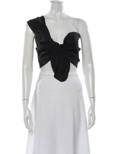 Pre-owned Just Bee Queen Linen One-shoulder Crop Top In Black