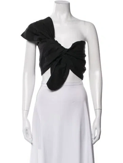 Pre-owned Just Bee Queen Linen One-shoulder Crop Top In Black