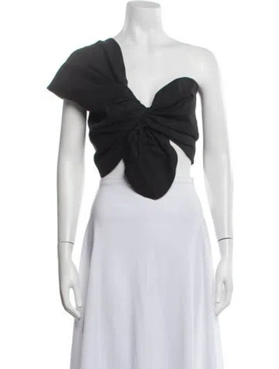 Pre-owned Just Bee Queen Linen One-shoulder Crop Top In Black
