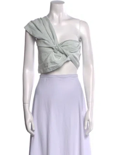 Pre-owned Just Bee Queen Linen One-shoulder Crop Top In Blue