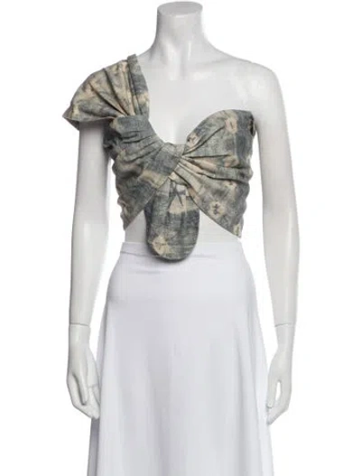 Pre-owned Just Bee Queen Linen One-shoulder Crop Top In Neutral