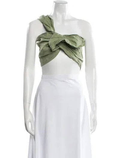 Pre-owned Just Bee Queen Linen One-shoulder Crop Top In Neutral