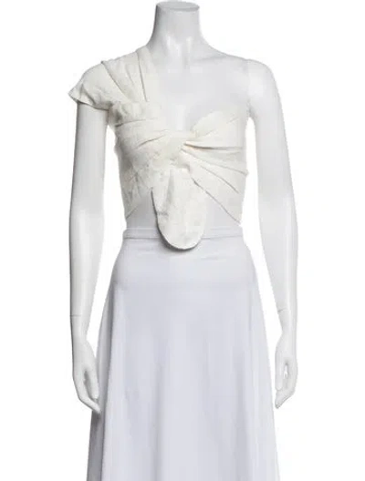 Pre-owned Just Bee Queen Linen One-shoulder Crop Top In Neutrals