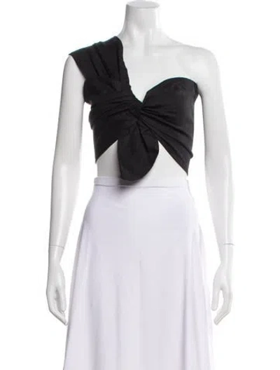 Pre-owned Just Bee Queen Linen One-shoulder Crop Top W/ Tags In Black