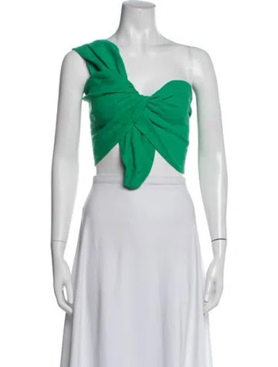 Pre-owned Just Bee Queen Linen One-shoulder Crop Top W/ Tags In Green