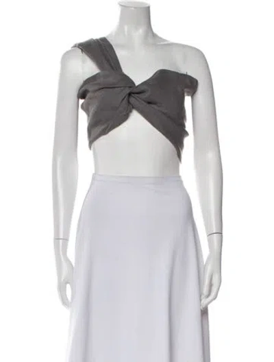 Pre-owned Just Bee Queen Linen One-shoulder Crop Top In White