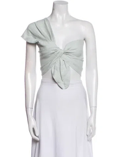 Pre-owned Just Bee Queen Linen One-shoulder Crop Top In White