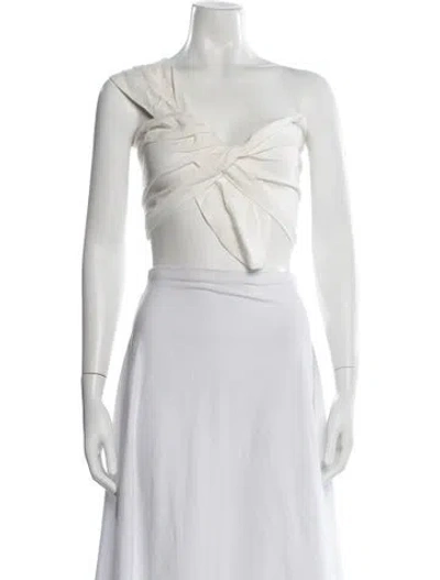 Pre-owned Just Bee Queen Linen One-shoulder Crop Top In White