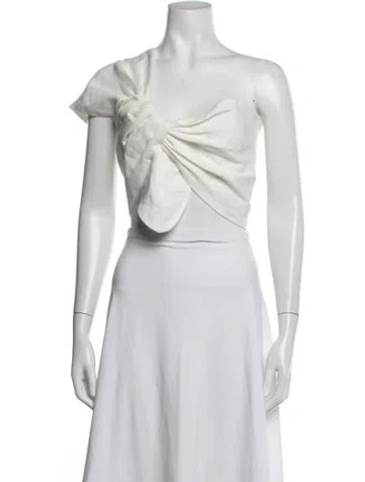 Pre-owned Just Bee Queen Linen One-shoulder Crop Top In White